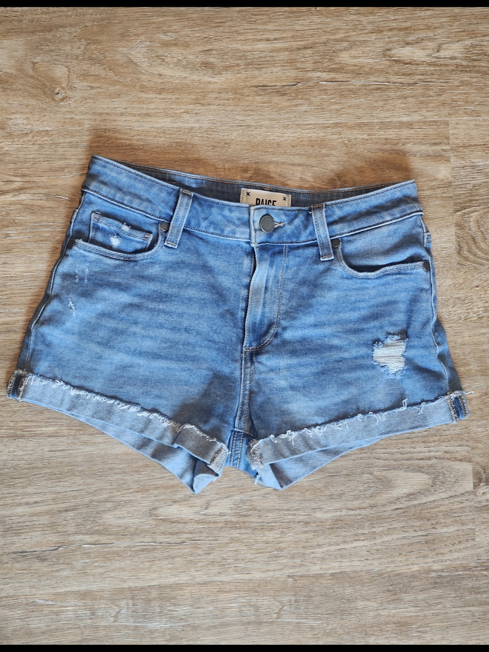 PAIGE Jimmy Jimmy Denim Shorts Size 24 Distressed Cuffed Stretch Cutoff Shorts